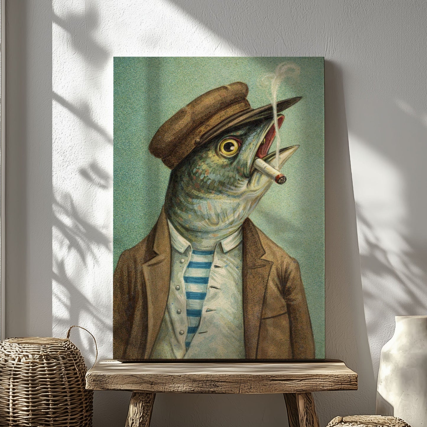 Gentleman Fish Wall Art Vintage Smoking Fish Canvas