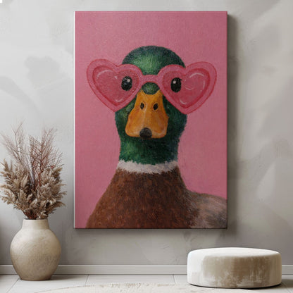 Pink Duck Wall Art Cute Animal Canvas for Bedroom Decor
