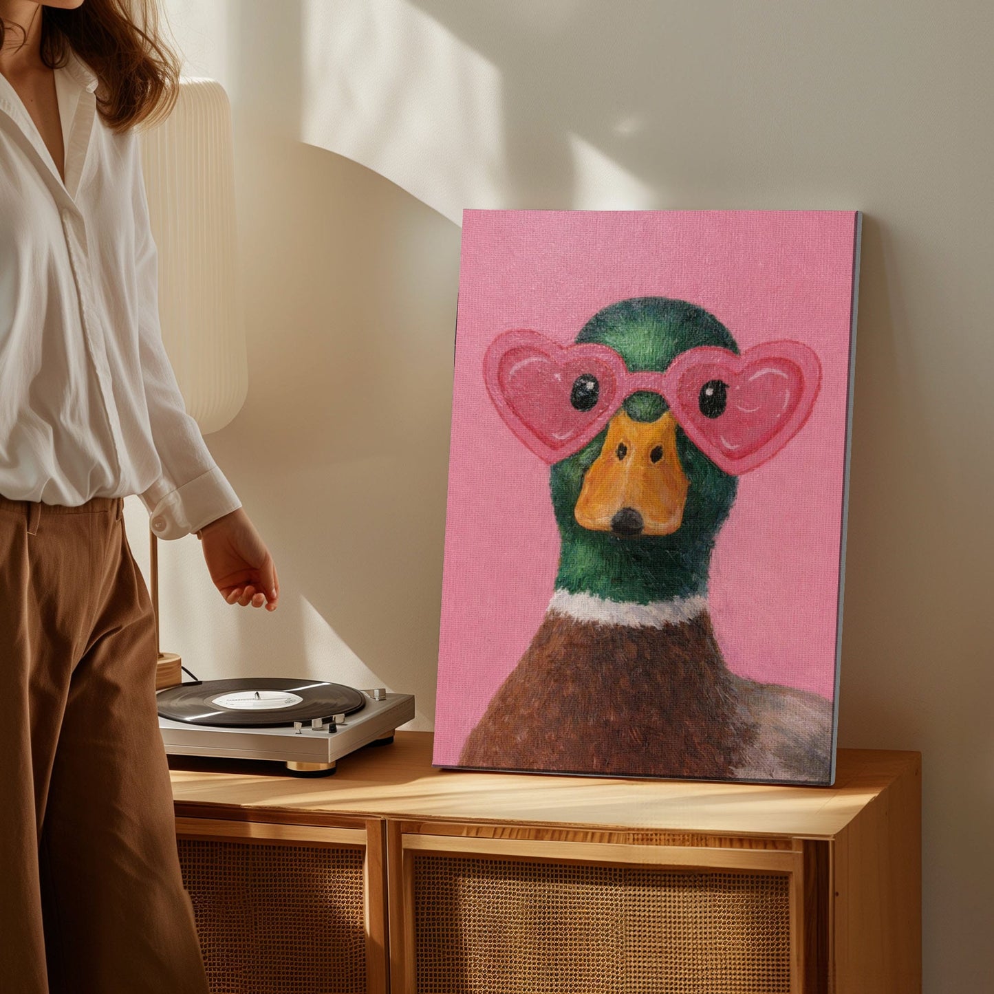 Pink Duck Wall Art Cute Animal Canvas for Bedroom Decor