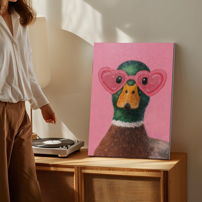 Pink Duck Wall Art Cute Animal Canvas for Bedroom Decor