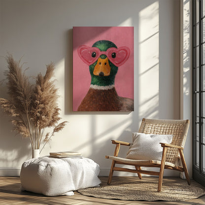 Pink Duck Wall Art Cute Animal Canvas for Bedroom Decor