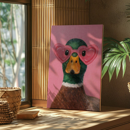 Pink Duck Wall Art Cute Animal Canvas for Bedroom Decor