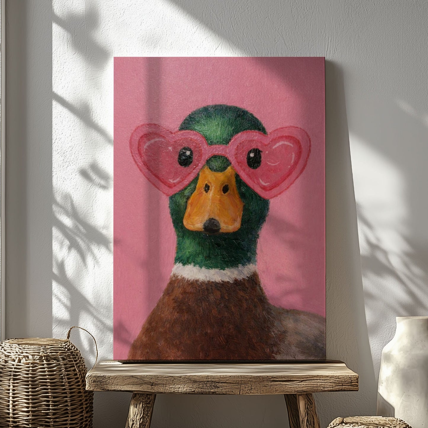 Pink Duck Wall Art Cute Animal Canvas for Bedroom Decor