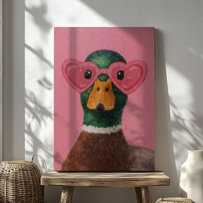 Pink Duck Wall Art Cute Animal Canvas for Bedroom Decor