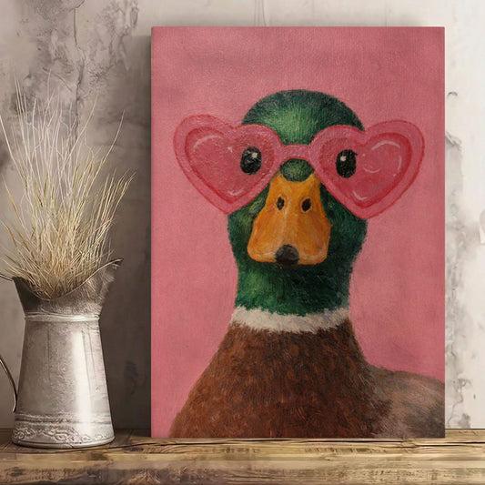Pink Duck Wall Art Cute Animal Canvas for Bedroom Decor