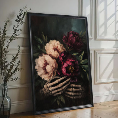 Skeleton Floral Wall Art Dark Flowers Gothic Canvas Print