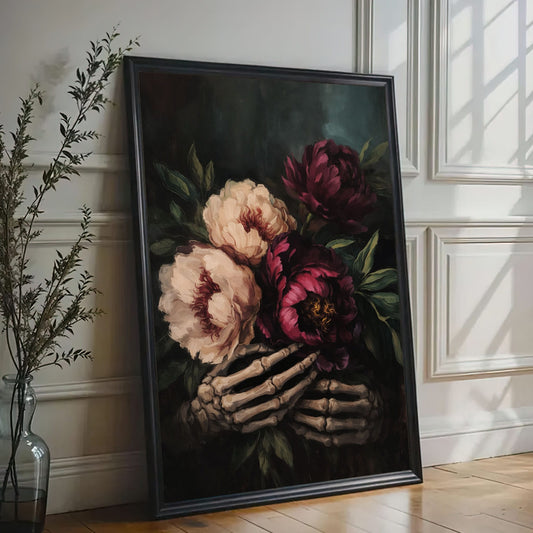 Skeleton Floral Wall Art Dark Flowers Gothic Canvas Print