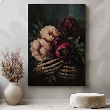Skeleton Floral Wall Art Dark Flowers Gothic Canvas Print