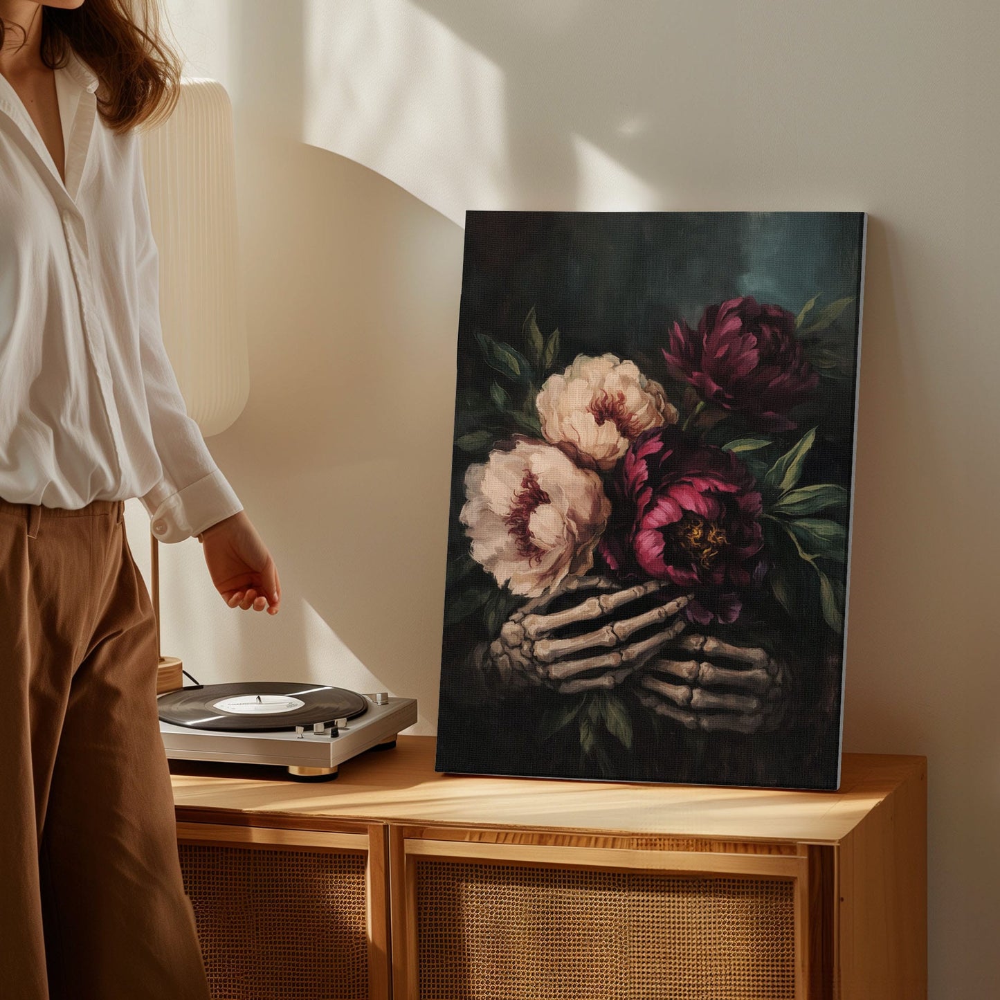 Skeleton Floral Wall Art Dark Flowers Gothic Canvas Print