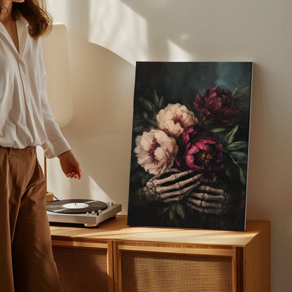 Skeleton Floral Wall Art Dark Flowers Gothic Canvas Print