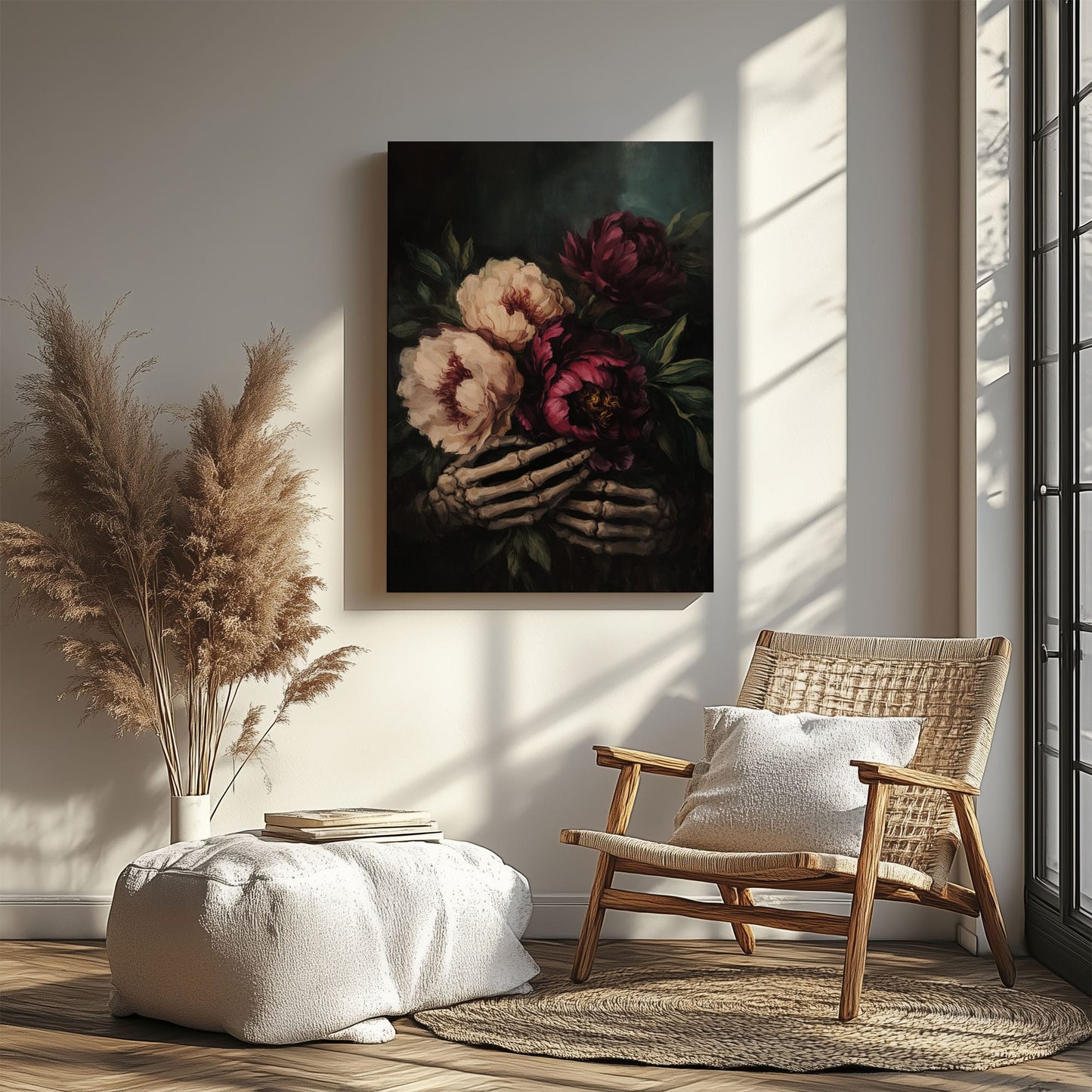 Skeleton Floral Wall Art Dark Flowers Gothic Canvas Print