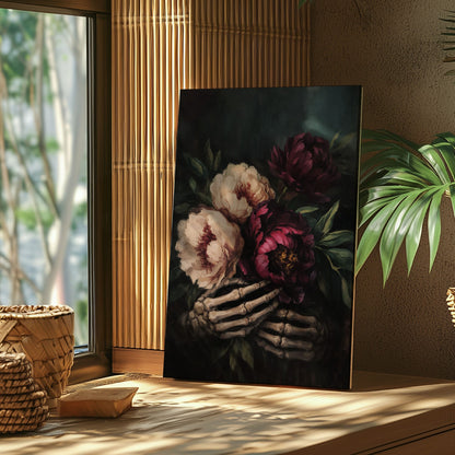 Skeleton Floral Wall Art Dark Flowers Gothic Canvas Print