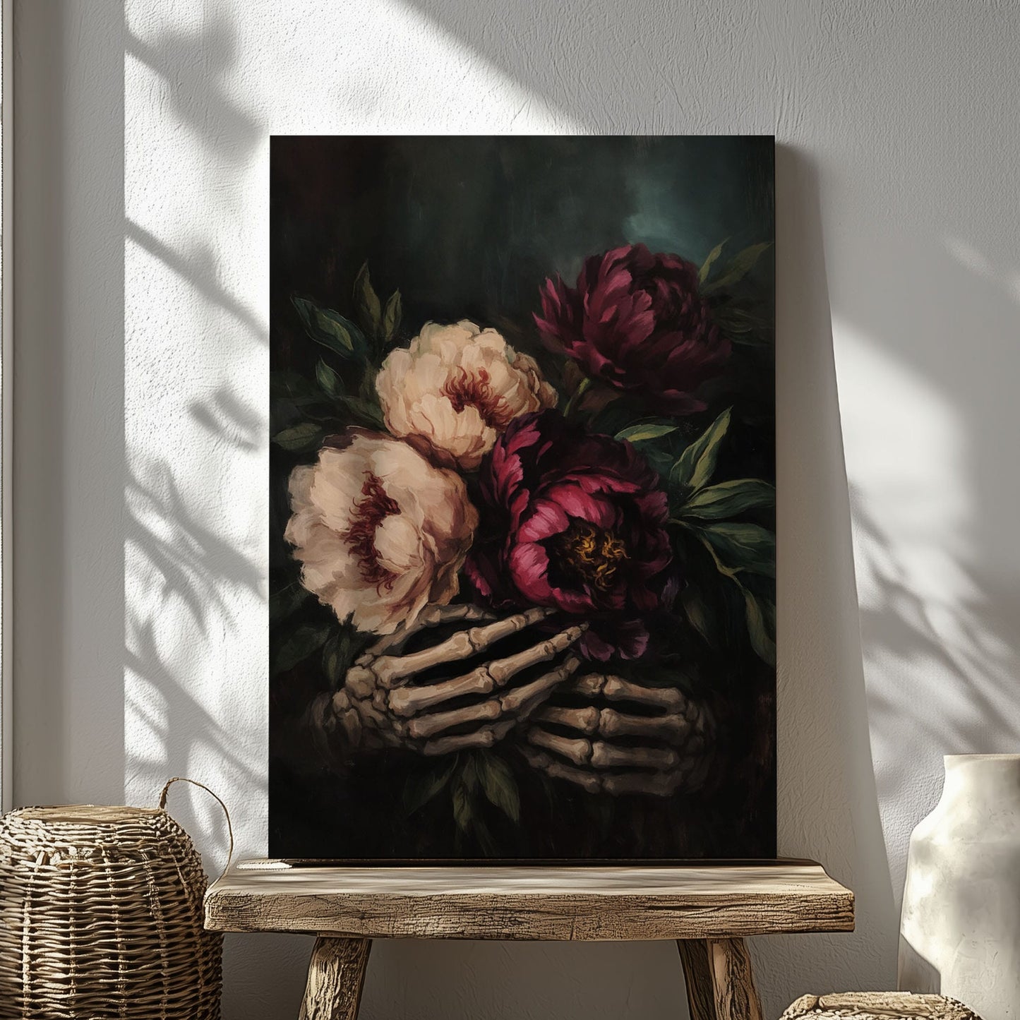 Skeleton Floral Wall Art Dark Flowers Gothic Canvas Print