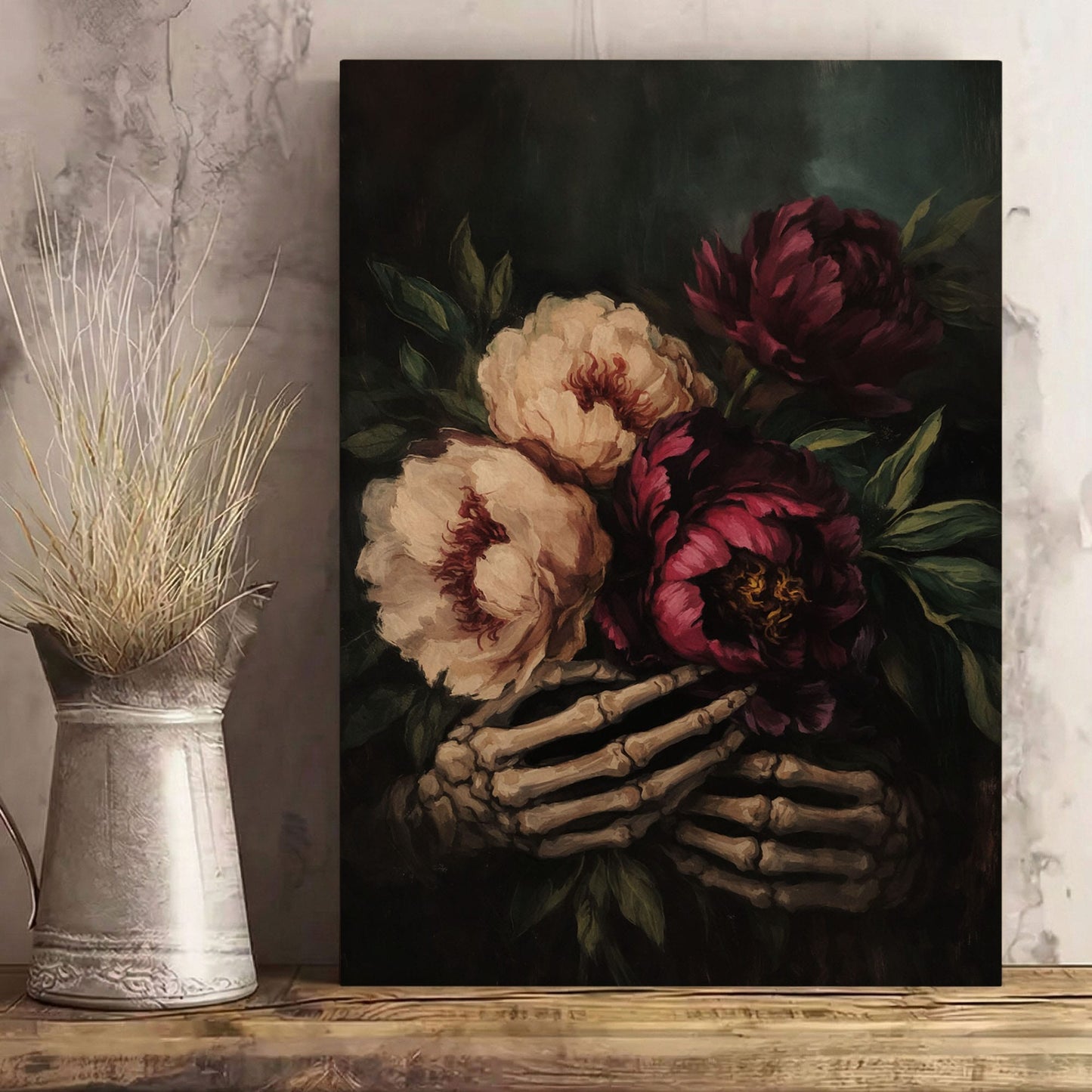 Skeleton Floral Wall Art Dark Flowers Gothic Canvas Print