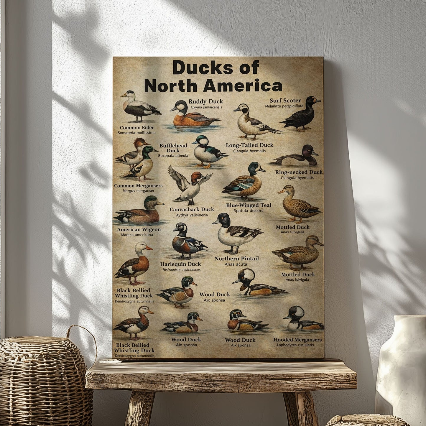Ducks of North America Poster – Educational Bird Canvas Print