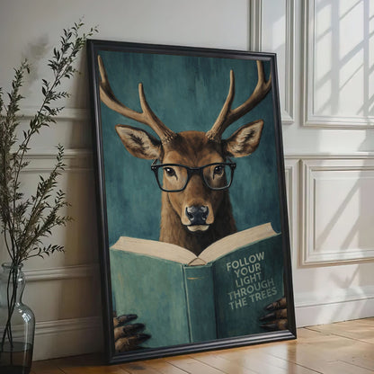 Wise Deer Wall Art Poster Reading Deer Canvas Decor