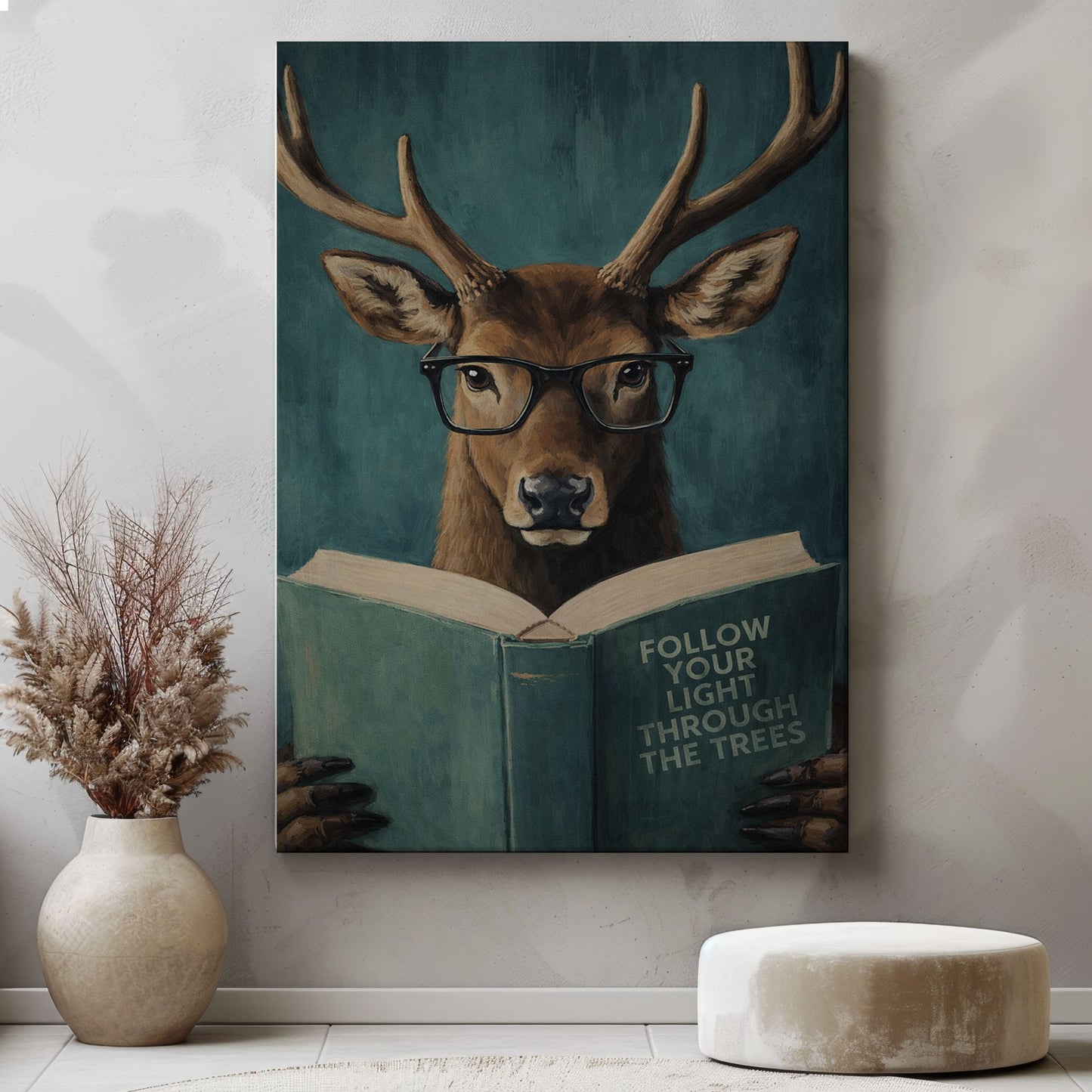 Wise Deer Wall Art Poster Reading Deer Canvas Decor