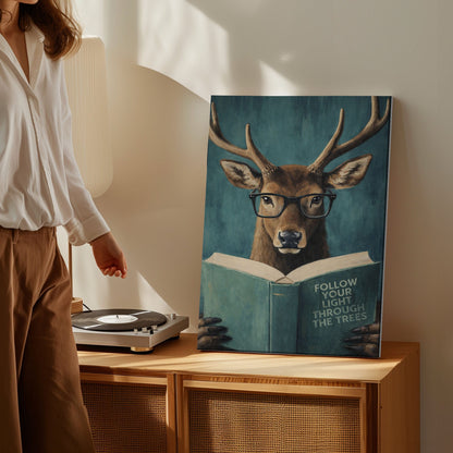Wise Deer Wall Art Poster Reading Deer Canvas Decor