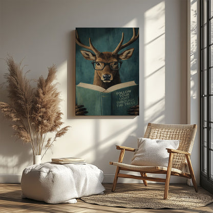 Wise Deer Wall Art Poster Reading Deer Canvas Decor