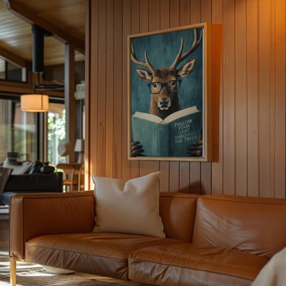Wise Deer Wall Art Poster Reading Deer Canvas Decor