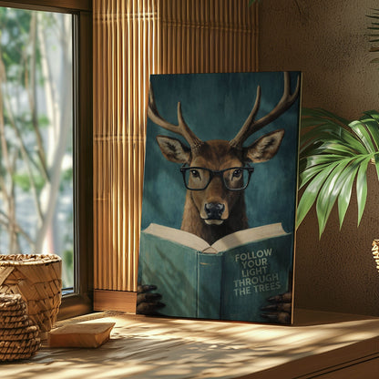 Wise Deer Wall Art Poster Reading Deer Canvas Decor