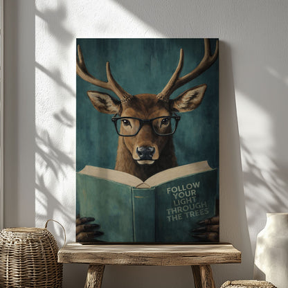 Wise Deer Wall Art Poster Reading Deer Canvas Decor