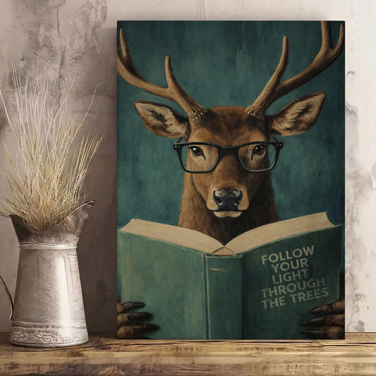 Wise Deer Wall Art Poster Reading Deer Canvas Decor