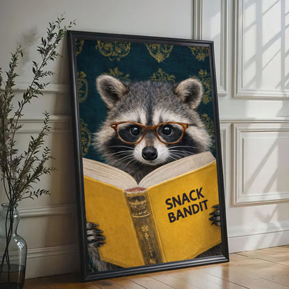 Snack Bandit Raccoon Wall Art Funny Reading Raccoon Canvas Decor