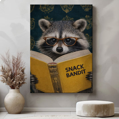 Snack Bandit Raccoon Wall Art Funny Reading Raccoon Canvas Decor