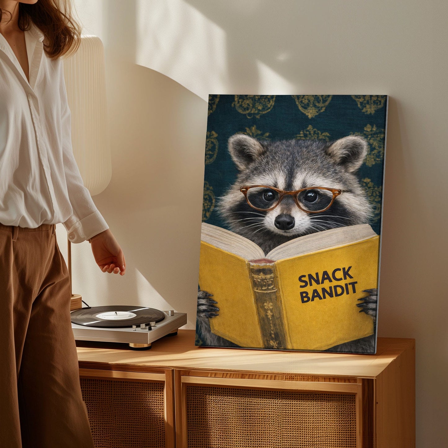 Snack Bandit Raccoon Wall Art Funny Reading Raccoon Canvas Decor