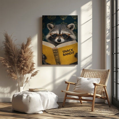 Snack Bandit Raccoon Wall Art Funny Reading Raccoon Canvas Decor