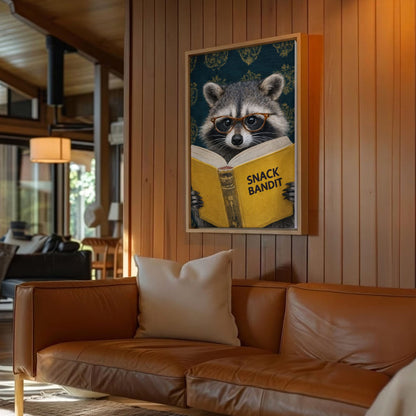 Snack Bandit Raccoon Wall Art Funny Reading Raccoon Canvas Decor