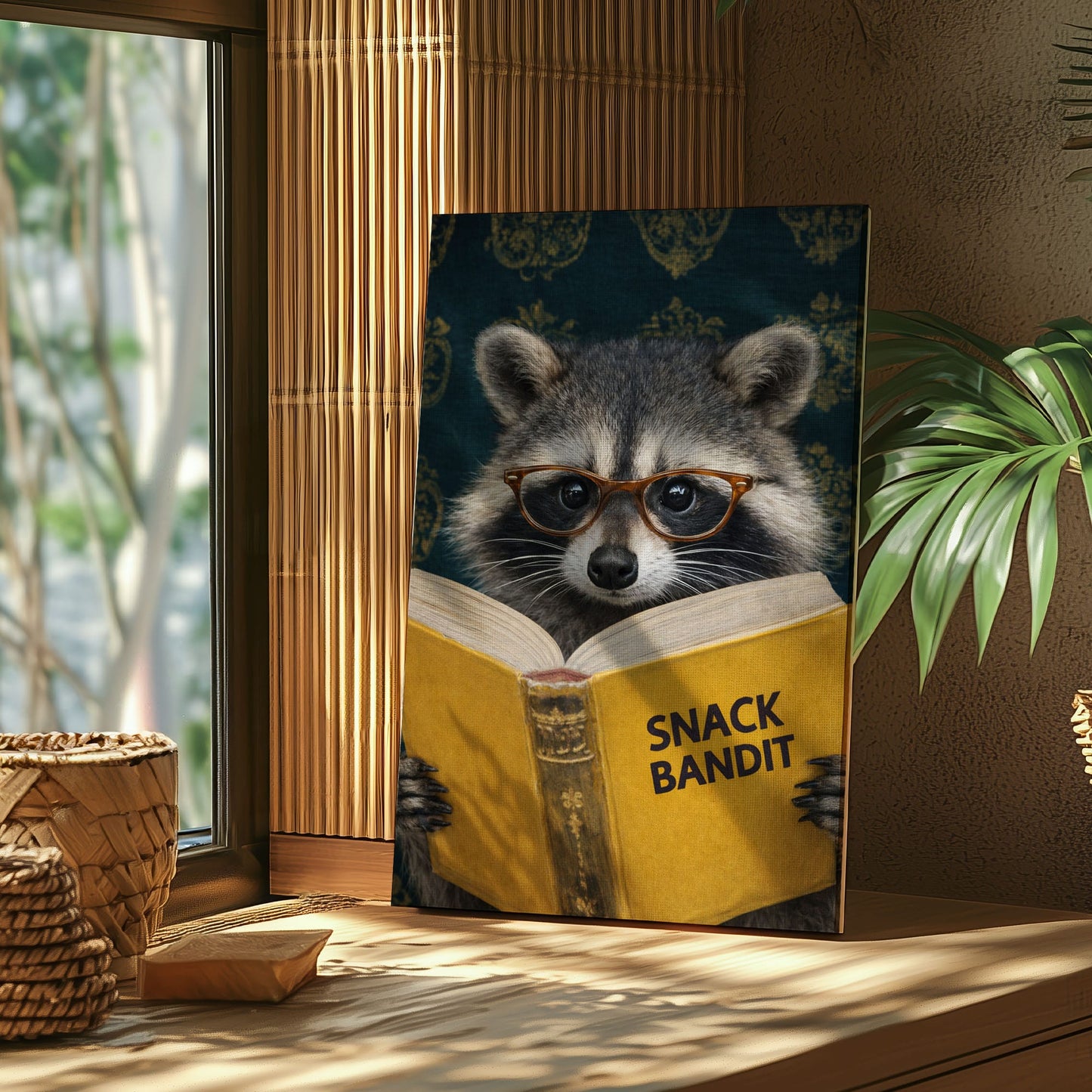 Snack Bandit Raccoon Wall Art Funny Reading Raccoon Canvas Decor