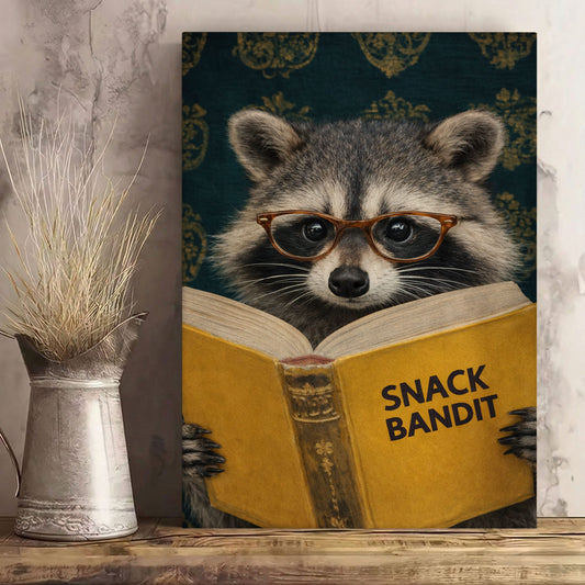 Snack Bandit Raccoon Wall Art Funny Reading Raccoon Canvas Decor