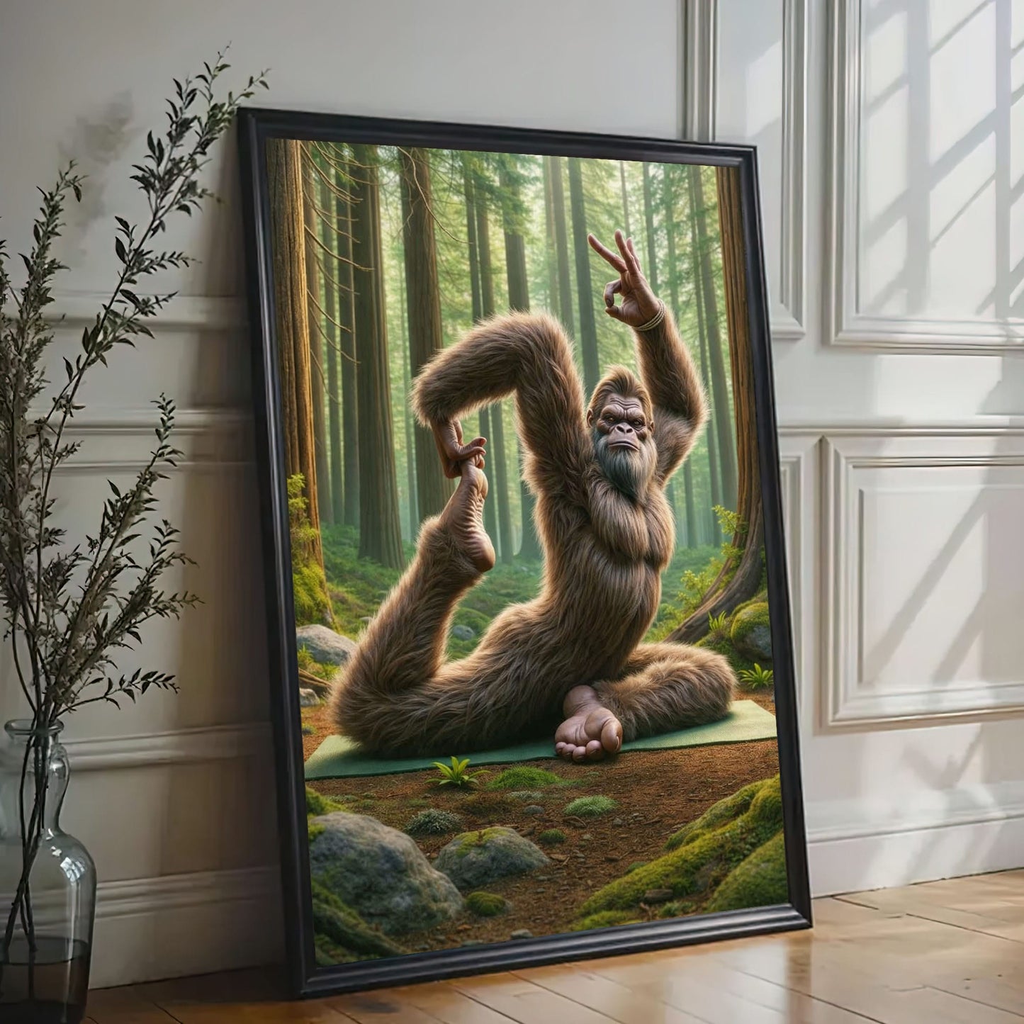 Sasquatch Yoga Wall Art Rustic Cabin Humor Canvas Decor