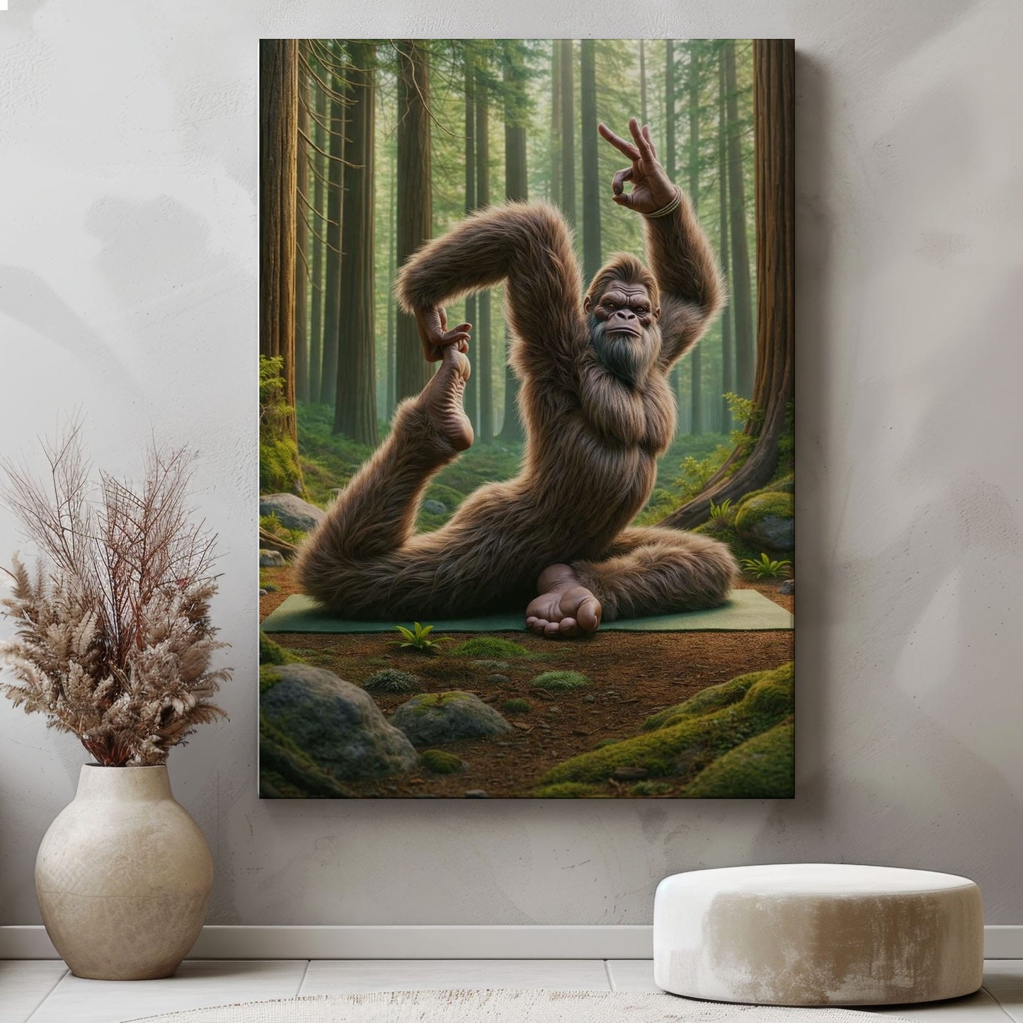 Sasquatch Yoga Wall Art Rustic Cabin Humor Canvas Decor