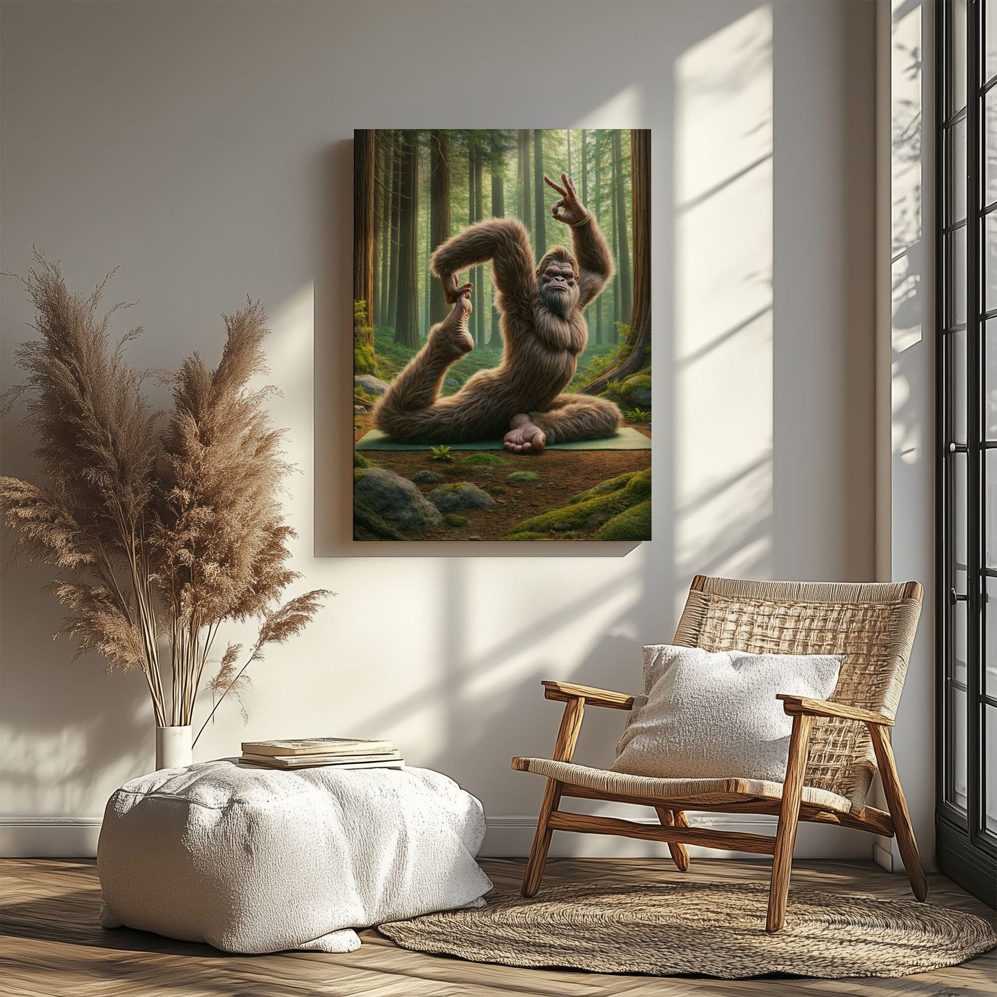 Sasquatch Yoga Wall Art Rustic Cabin Humor Canvas Decor