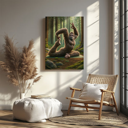 Sasquatch Yoga Wall Art Rustic Cabin Humor Canvas Decor