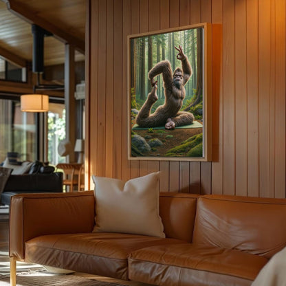 Sasquatch Yoga Wall Art Rustic Cabin Humor Canvas Decor