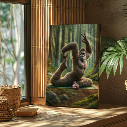 Sasquatch Yoga Wall Art Rustic Cabin Humor Canvas Decor