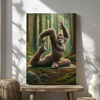 Sasquatch Yoga Wall Art Rustic Cabin Humor Canvas Decor