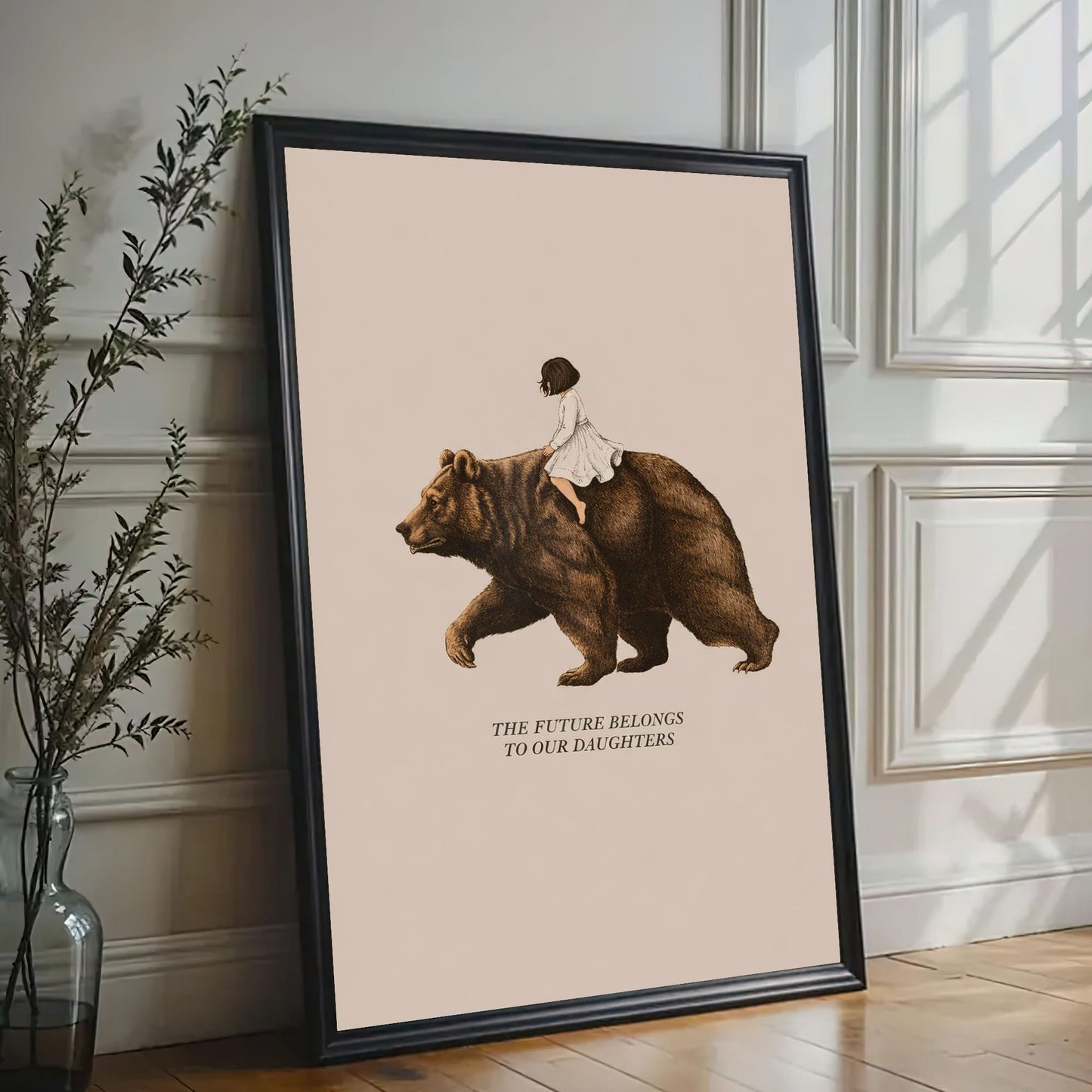 Girl Riding Bear Wall Ar Rustic Cabin Humor Canvas Decor