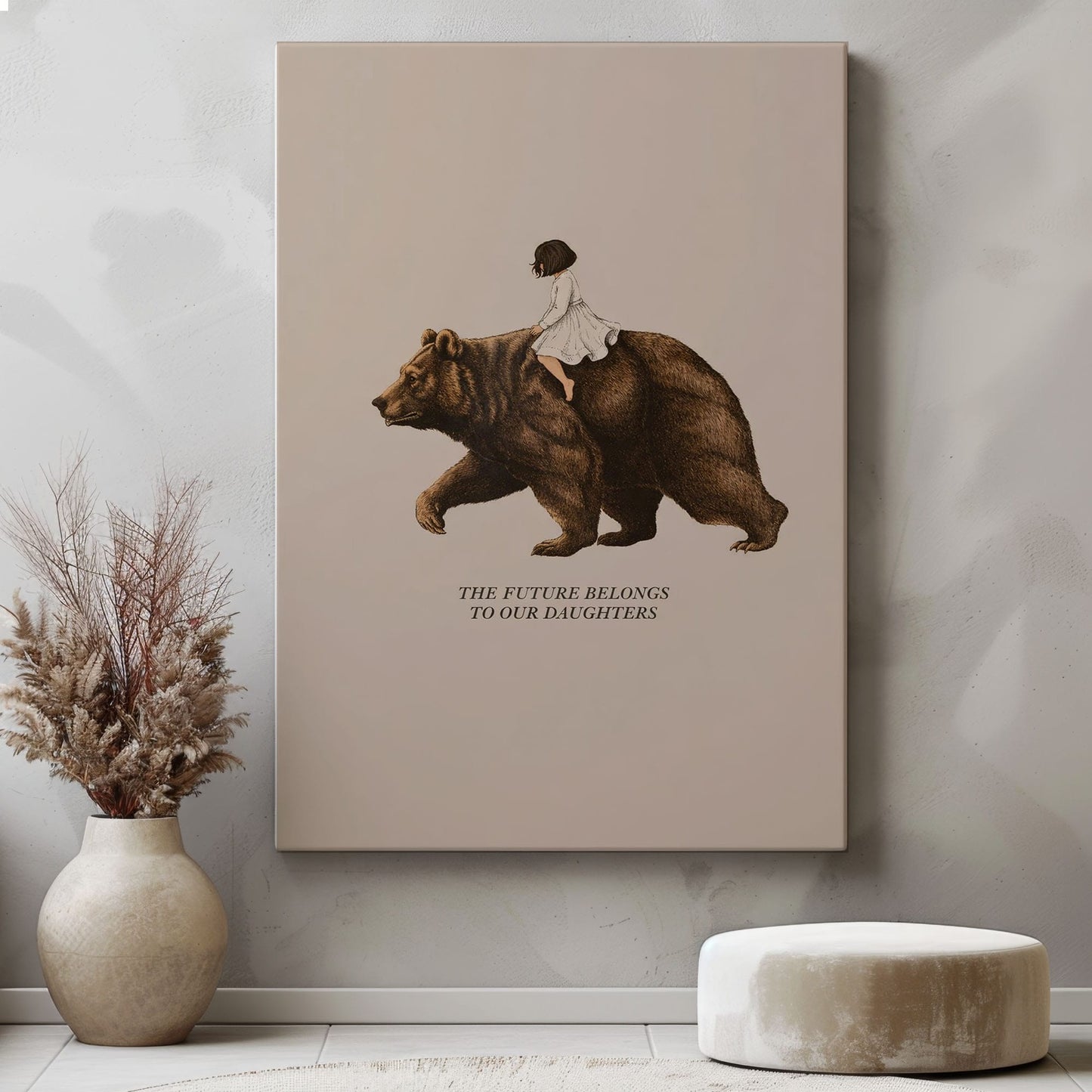 Girl Riding Bear Wall Ar Rustic Cabin Humor Canvas Decor