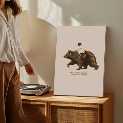 Girl Riding Bear Wall Ar Rustic Cabin Humor Canvas Decor