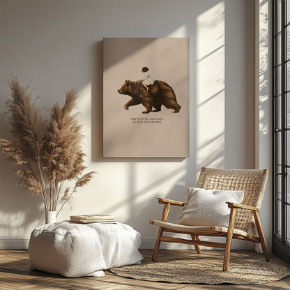 Girl Riding Bear Wall Ar Rustic Cabin Humor Canvas Decor