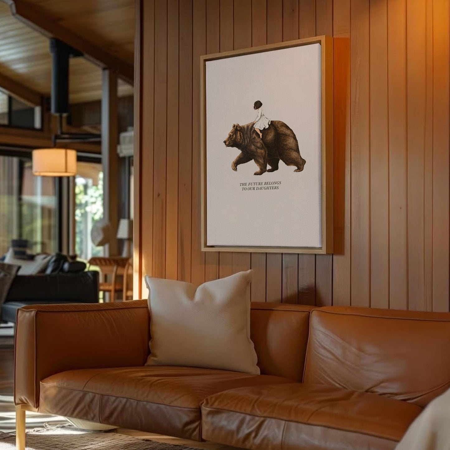 Girl Riding Bear Wall Ar Rustic Cabin Humor Canvas Decor