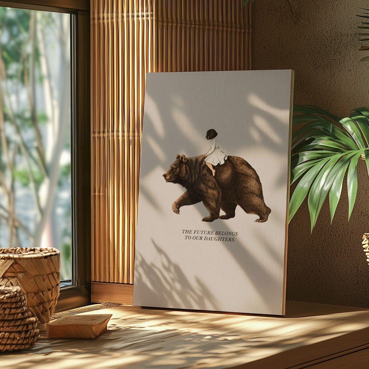 Girl Riding Bear Wall Ar Rustic Cabin Humor Canvas Decor