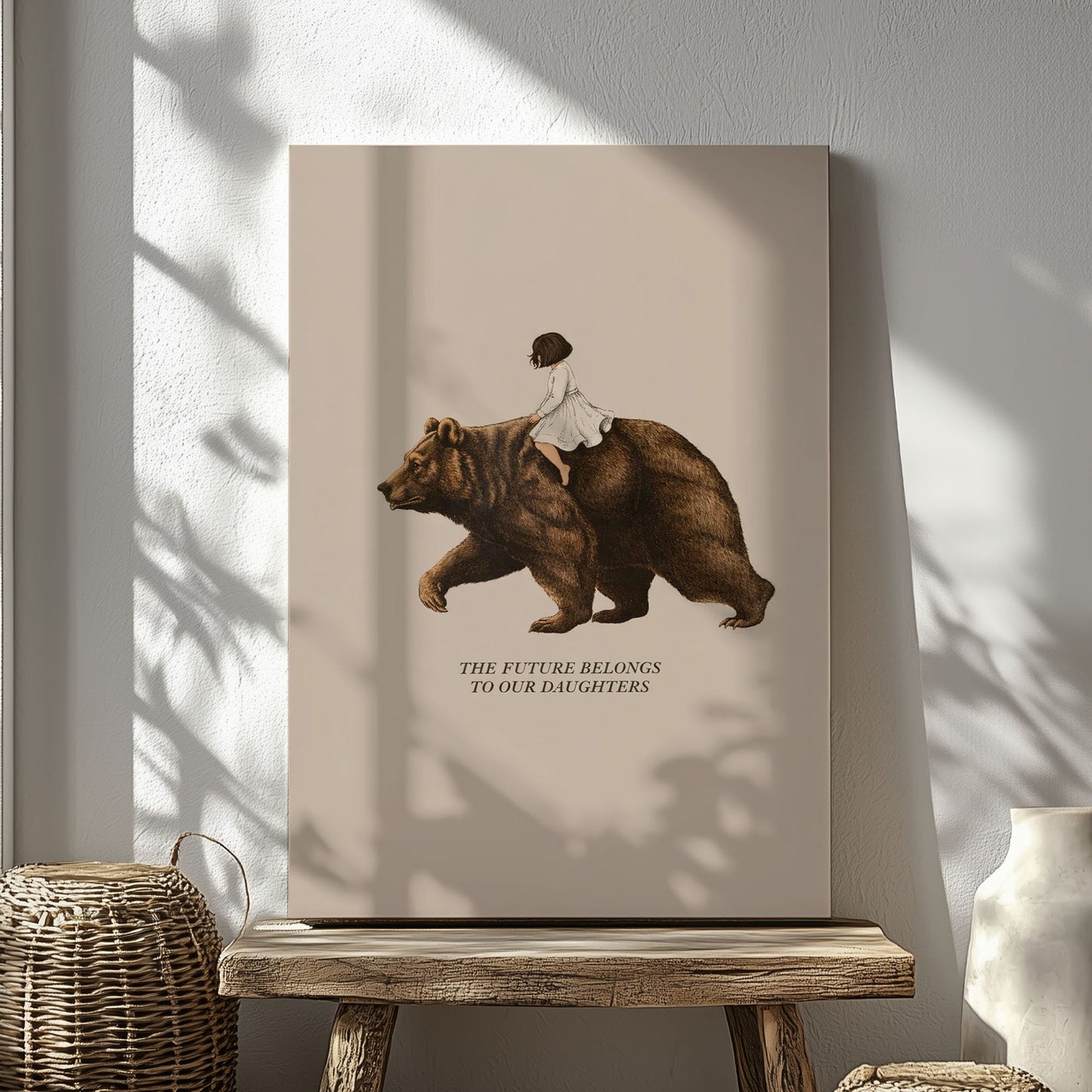 Girl Riding Bear Wall Ar Rustic Cabin Humor Canvas Decor