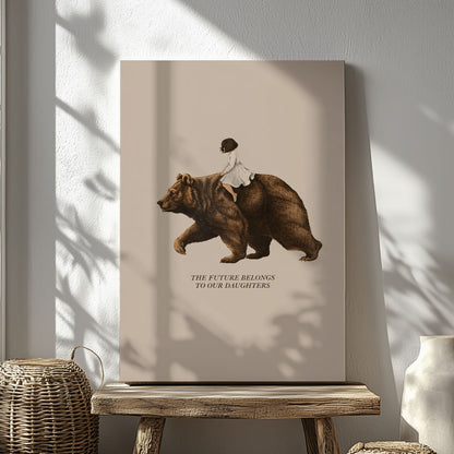Girl Riding Bear Wall Ar Rustic Cabin Humor Canvas Decor