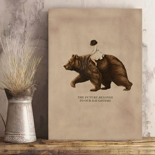 Girl Riding Bear Wall Ar Rustic Cabin Humor Canvas Decor